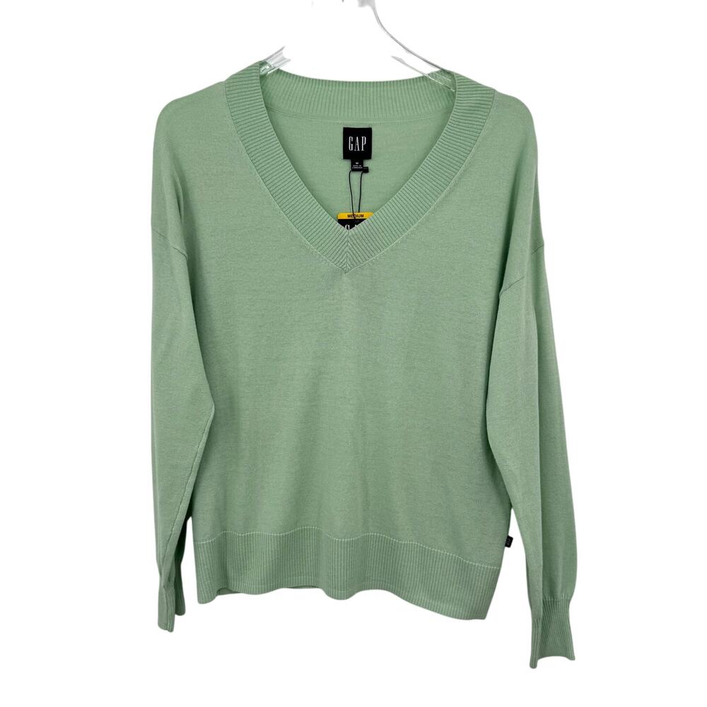 Gap sweater women's M pullover V neck lightweight rib knit mint green NEW